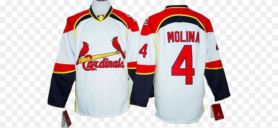 Louis Cardinals Lacer Cardinals 4 Yadier Molina Whitered Long Sleeve Stitched, Clothing, Shirt, Jersey, Animal Free Png