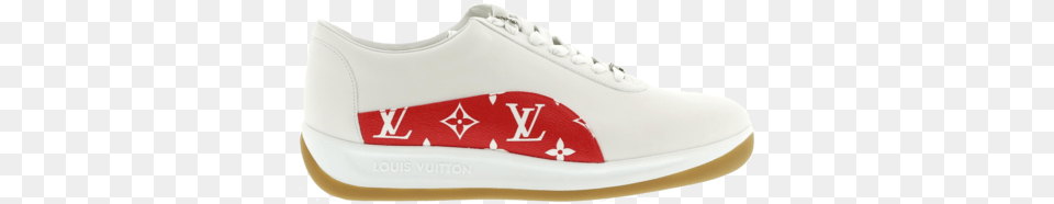 Louis Vuitton Sport Supreme White Monogram Louis Vuitton Supreme Sneakers, Clothing, Footwear, Shoe, Sneaker Png