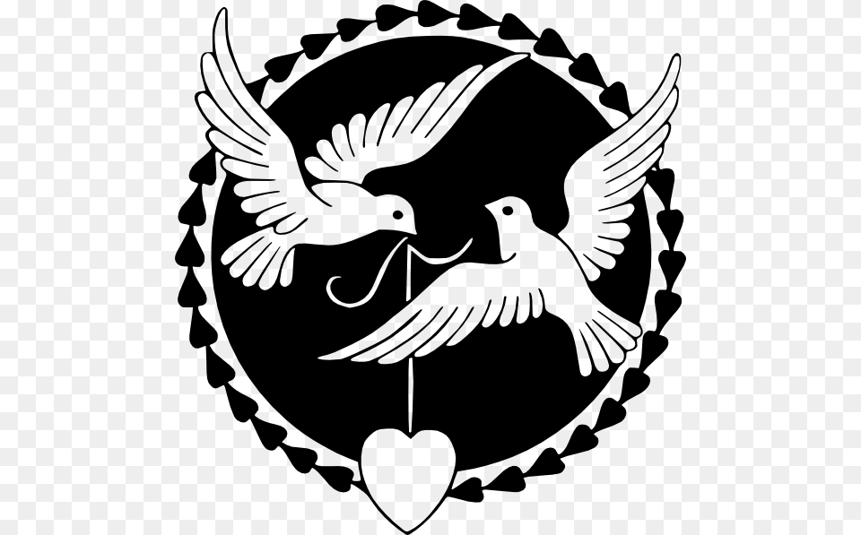 Love Birds Clipart Black And White, Stencil, Emblem, Symbol, Animal Png Image