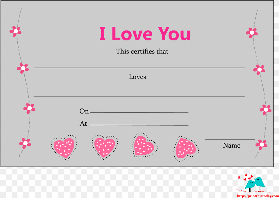 Love Certificate With Hearts And Flowers Love Certificate For Girlfriend, Page, Text, Flower, Petal Png