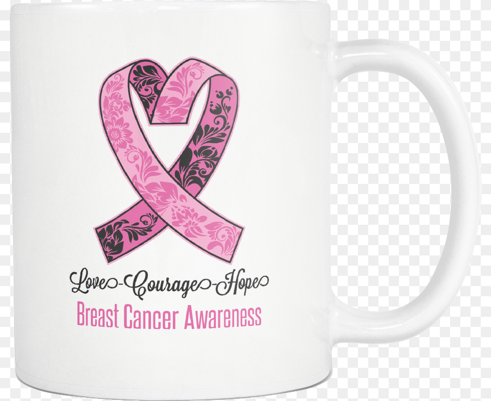 Love Courage Hope Breast Cancer Awareness Cool Pink Coffee Cup, Beverage, Coffee Cup Free Png
