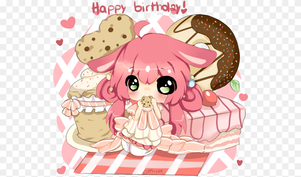 Love Cute Birthday Kawaii Girl Anime Chibi Happy Birthday Cute Anime, Book, Publication, Comics, Birthday Cake Free Png