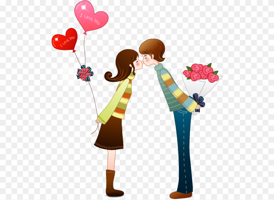 Love Falling In Intimate Relationship Flower For Happy Valentines Day Cartoon, Balloon, Person, Adult, Female Png