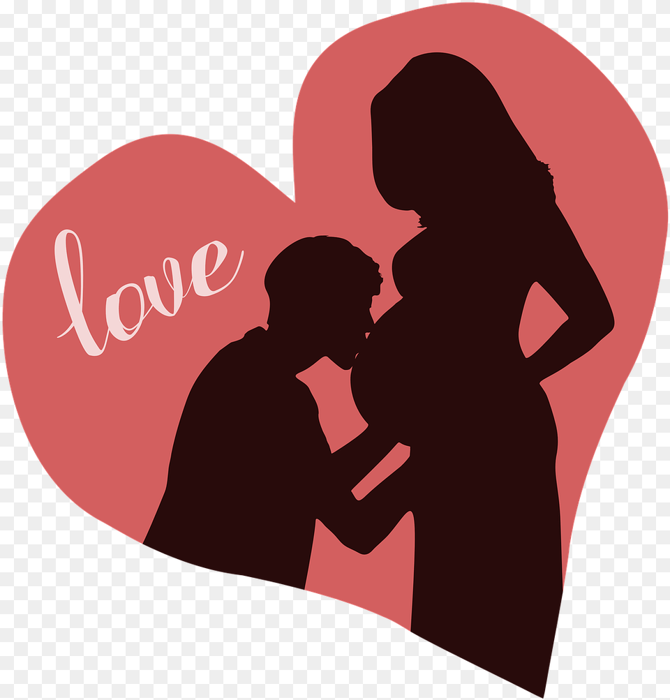 Love Family Heart Belly Pregnant Couple Pregnancy Man Kissing Pregnant Belly Silhouette, Adult, Person, Male, Woman Png