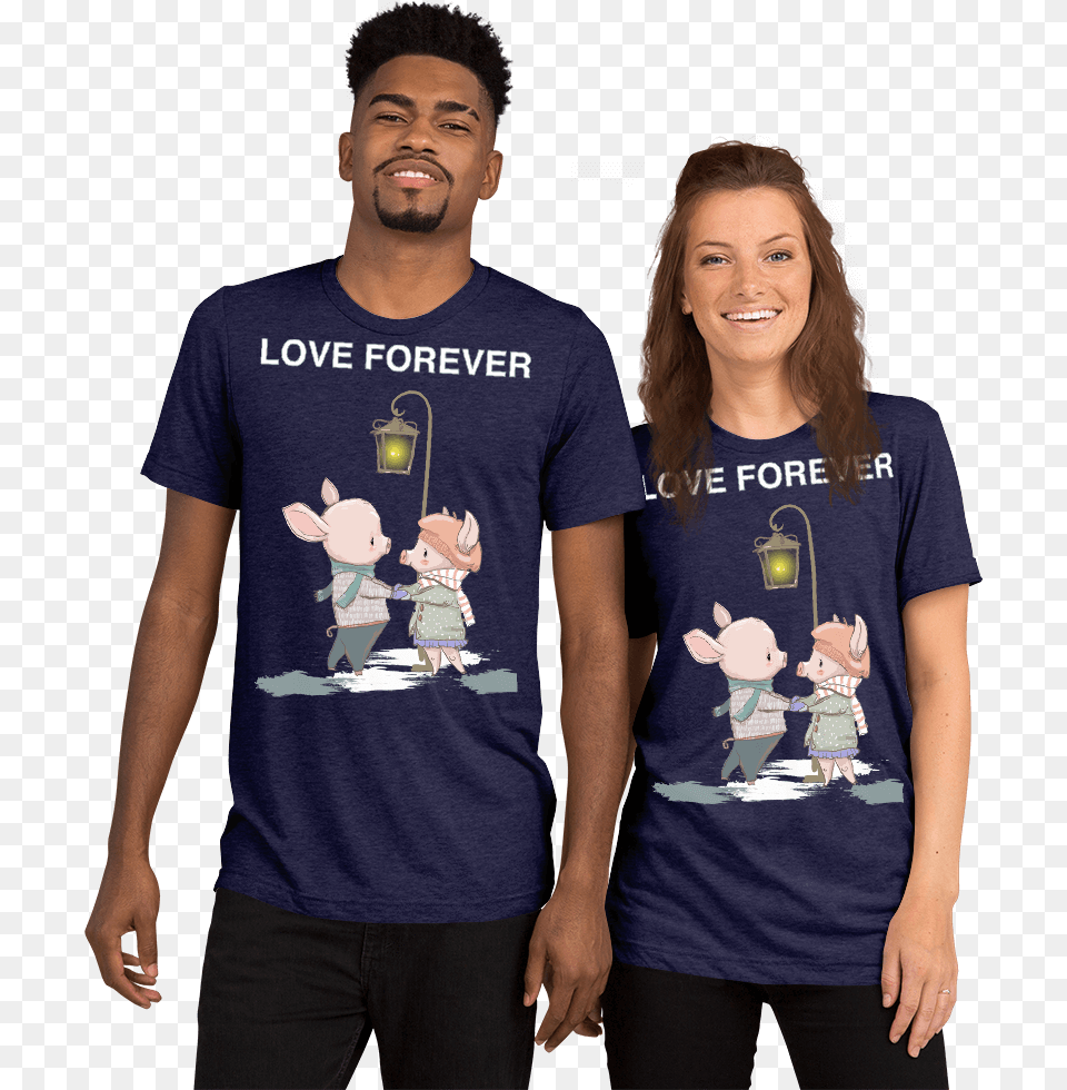 Love Forever Soft Triblend Crew Neck T Shirt With Piggy Story Teller Camera Shirt, T-shirt, Clothing, Adult, Person Free Transparent Png