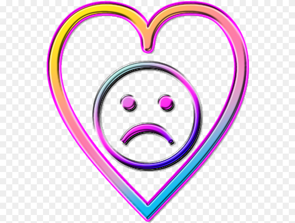 Love Heart Ak Kalp Sad Neon Zgn Smile Ftestickers Sad Face Vaporwave, Light, Purple Png Image