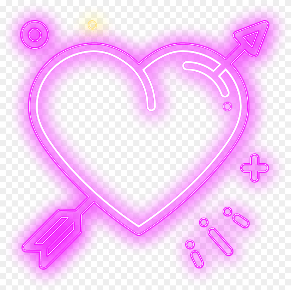 Love Heart Arrow Neon Geometric Overlay Layers Heart, Purple, Light Free Png Download
