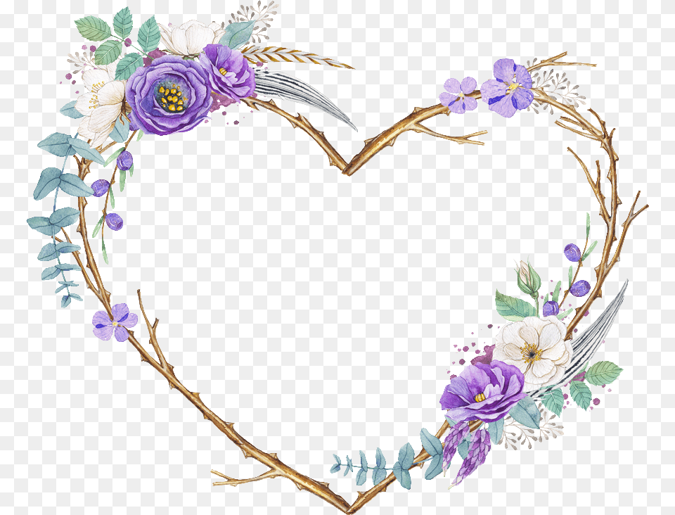 Love Heart Flowers Wreath Wood Feathers Floral Scrapbooking, Pattern, Plant, Art, Floral Design Free Png