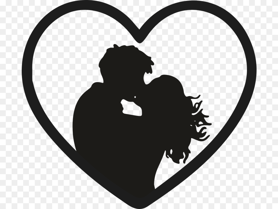 Love Heart Kiss Couple Boyfriends Affection Couple Kissing Silhouette, Person, Cupid, Head Png