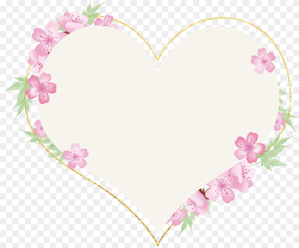 Love Heart Sakura Wreath Golden Geometric Glitter Heart, Flower, Plant Png Image
