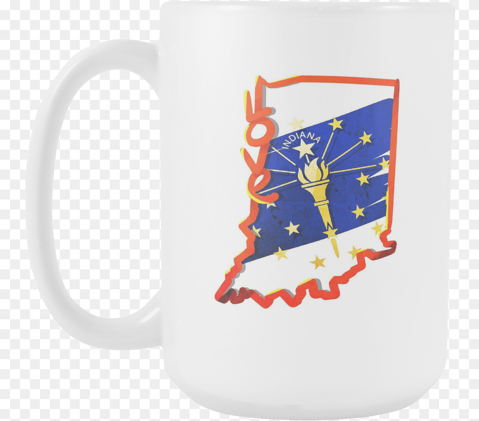 Love Indiana State Flag Map Outline 15oz Mug Beer Stein, Cup, Beverage, Coffee, Coffee Cup Png Image