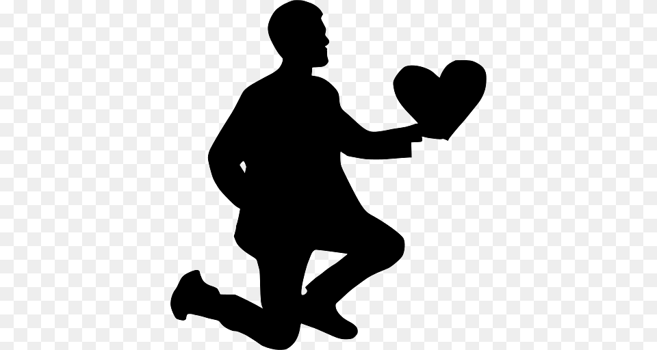 Love Man On One Knee With Heart, Silhouette, Adult, Kneeling, Male Free Png