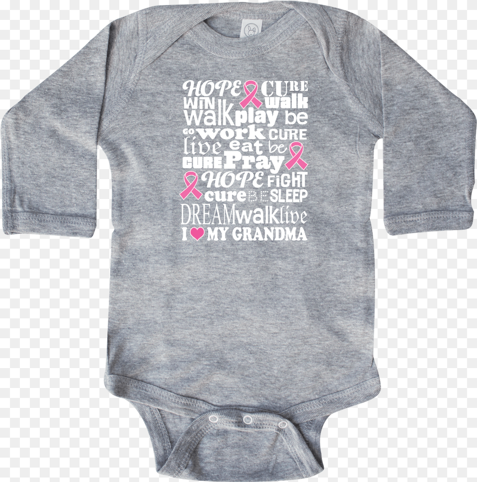 Love My Grandma Breast Cancer Long Sleeve Creeper Heather Inktastic, Clothing, T-shirt, Shirt, Long Sleeve Png