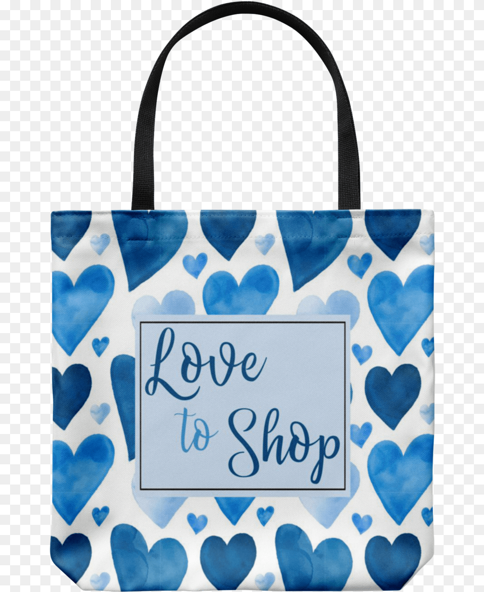 Love To Shop Blue Watercolor Hearts 18x18 Reusable Shopping Tote Shoulder Bag, Accessories, Handbag, Purse, Tote Bag Free Png Download