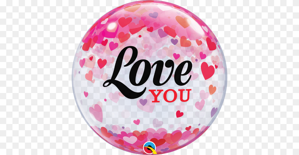 Love You Confetti Hearts Bubble Balloon 22quot Single Balloons With Design, Sphere Png