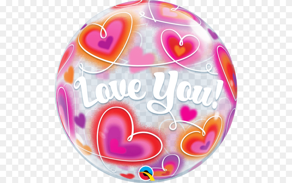 Love You Doodle Hearts Bubble Balloon, Disk Png