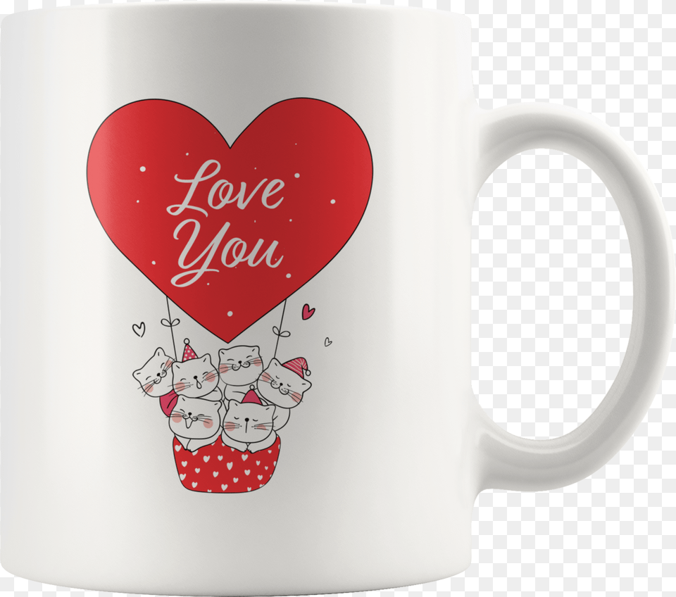 Love You Kawaii Kittens In Red Heart Balloon Cat Mug Mug, Cup, Beverage, Coffee, Coffee Cup Png Image