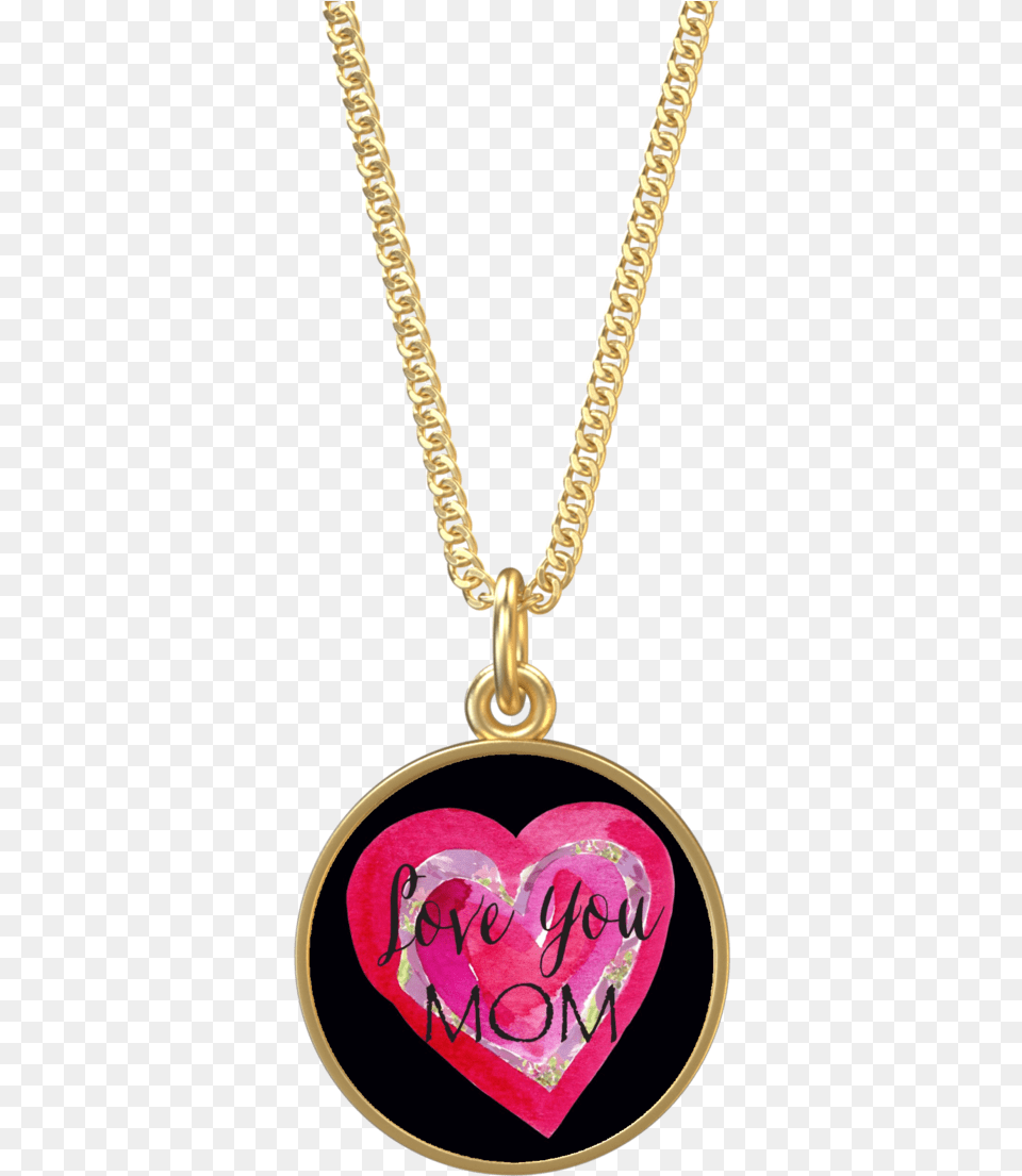 Love You Mom Pink Heart Gold Necklace Necklace, Accessories, Jewelry, Pendant Png
