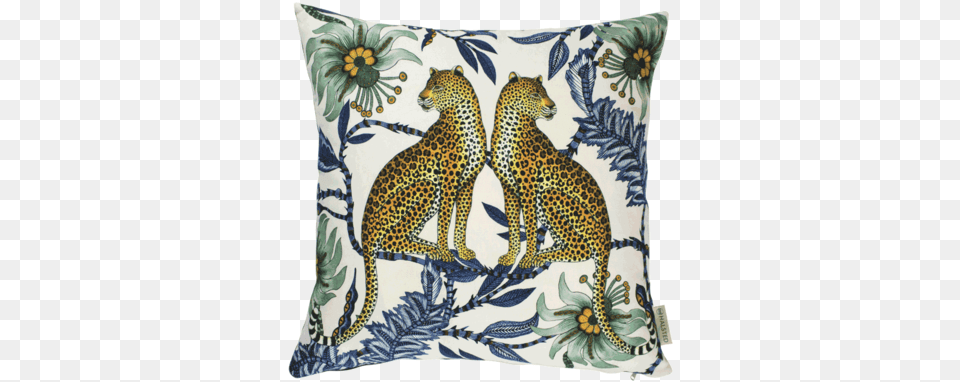 Lovebird Leopards Tanzanite Cushion Cover Ardmore Pillows, Home Decor, Pillow, Animal, Mammal Png Image