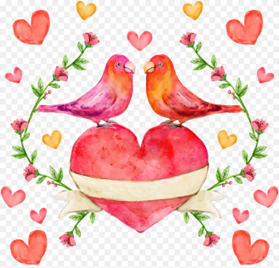Lovebird Watercolor Painting Watercolor Painting, Animal, Bird, Flower, Petal Png Image