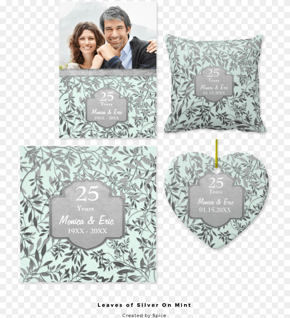 Lovely 25th Wedding Anniversary Plate With Elegant Throw Pillow, Cushion, Home Decor, Girl, Person Free Png Download