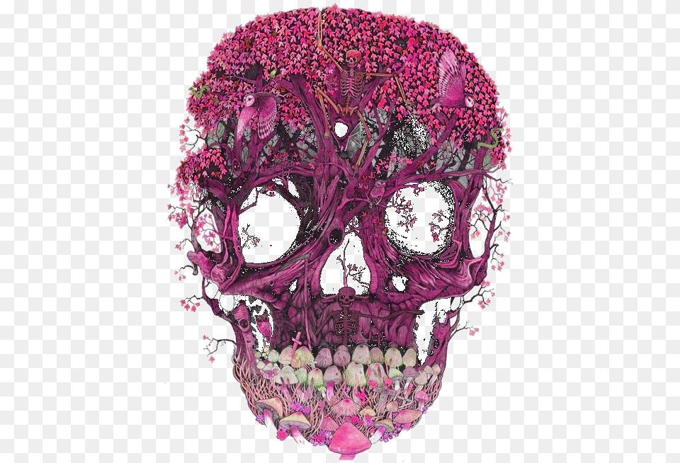 Lovely Floral Skull, Purple, Pattern, Art, Accessories Png