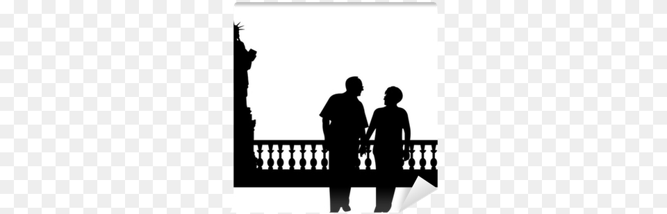Lovely Retired Elderly Couple Walking In New York Silhouette Statue Of Liberty Vector, Handrail, Adult, Male, Man Free Png