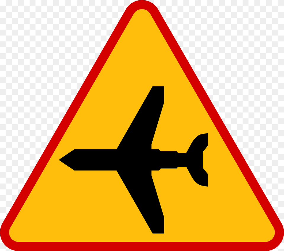 Low Flying Aircraft Sign In Poland Clipart, Symbol, Road Sign, Airplane, Transportation Free Png