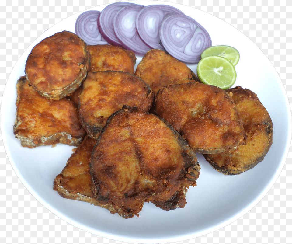 Lower The Heat And Fry Slowly Till Both Sides Are Well Fish Fry, Plate, Food, Bread, Meal Free Png Download