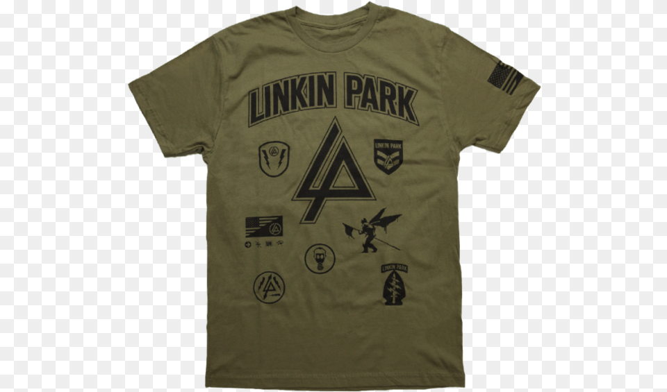 Lp Patches Military Green Tee Accesorios De Linkin Park, Clothing, Shirt, T-shirt, Person Png