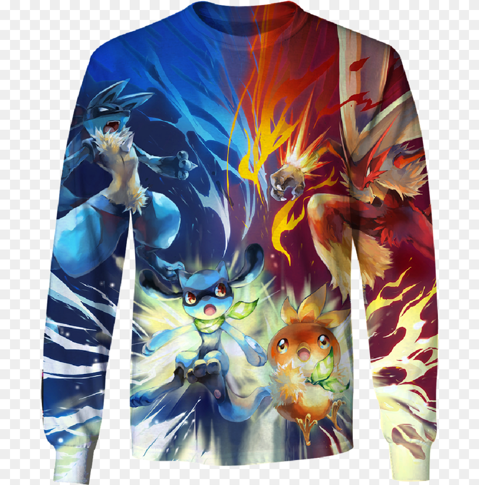 Lucario Vs Blaziken U2013 Ghibli Fashion Pokemon Blaziken And Torchic, Clothing, Long Sleeve, Sleeve, Sweatshirt Png Image