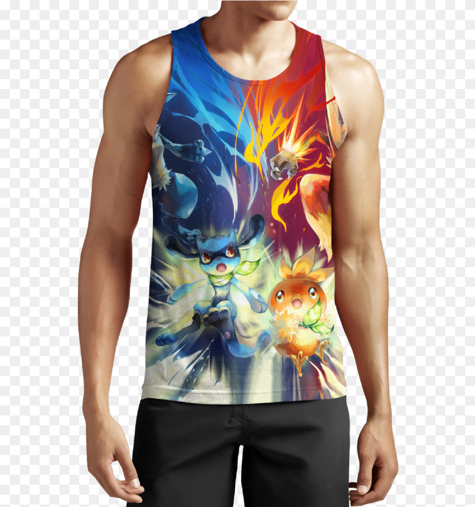 Lucario Vs Blaziken U2013 Ghibli Fashion Pokemon Blaziken And Torchic, Clothing, Tank Top, Adult, Male Free Transparent Png