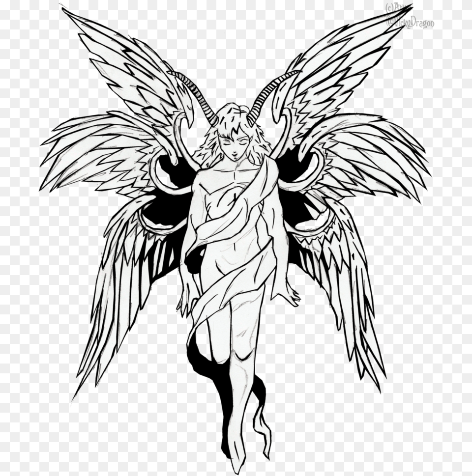 Lucifer Line Art Michael Fallen Angel Dr Person, Face, Head, Animal Free Png Download