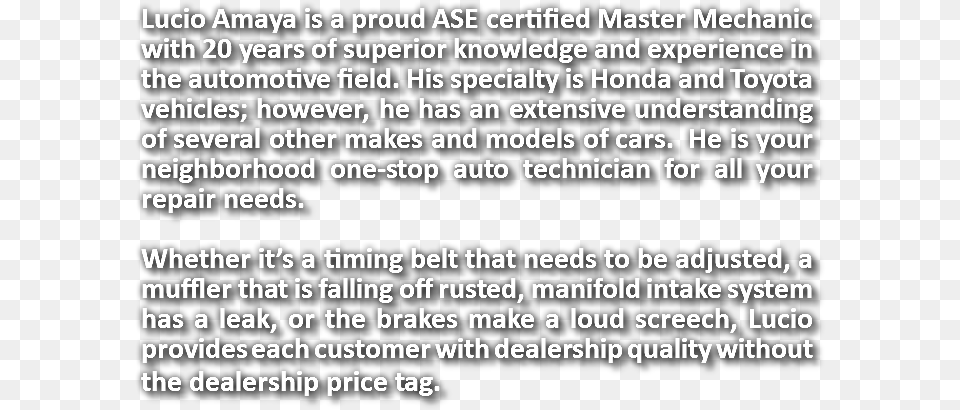 Lucio Amaya Is A Proud Ase Certified Master Mechanic Dagga, Text Free Png Download