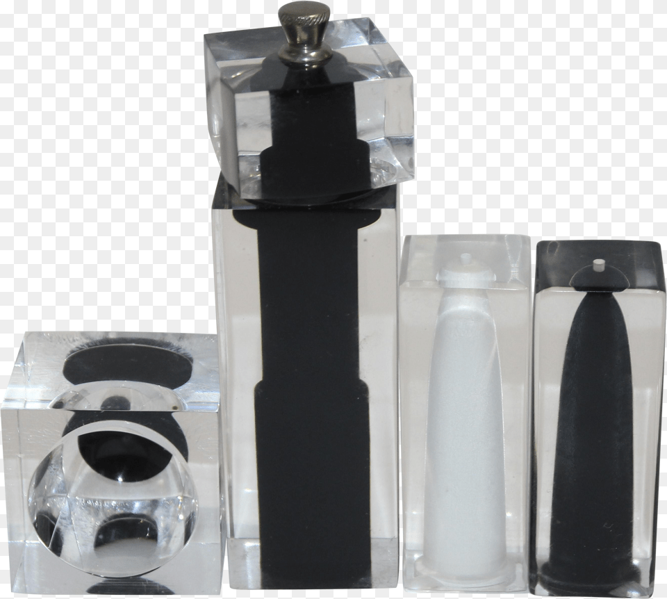 Lucite Salt Pepper Shaker U0026 Mill Cellar Set Black White Clear Set Of 4 Water Bottle, Sink, Sink Faucet, Cosmetics, Perfume Free Png