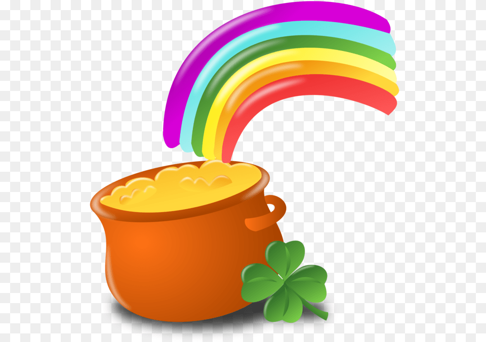 Luck Rainbow Gold Pot Four Leaf Clover Shamrock St Patricks Day Clipart, Food, Meal, Dish, Cutlery Free Png Download