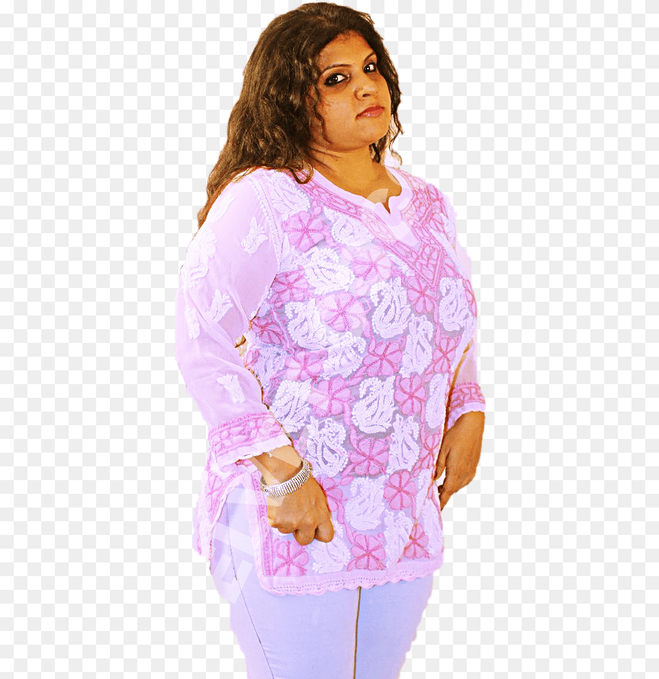 Lucknowi Short Kurti With Front And Back Embroidery Lucknow, Adult, Sleeve, Person, Long Sleeve Free Png