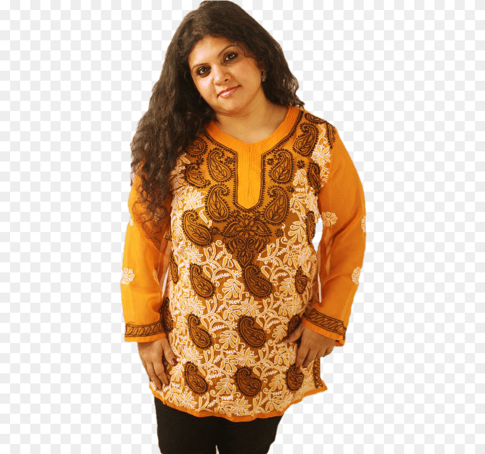 Lucknowi Short Kurti With Front Embroidery Girl, Adult, Blouse, Clothing, Female Free Png Download
