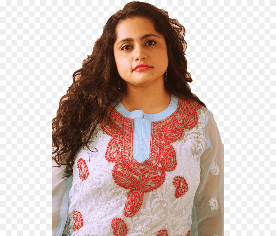 Lucknowi Short Kurti With Front Embroidery Photo Shoot, Adult, Person, Pattern, Female Png