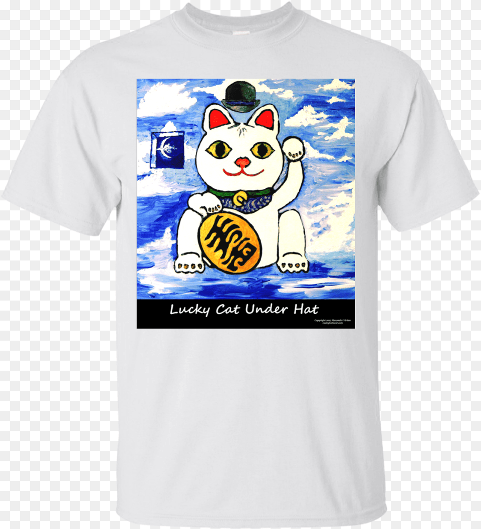 Lucky Cat Under Hat Cotton T Shirt In 5 Colors, Clothing, T-shirt, Animal, Mammal Png