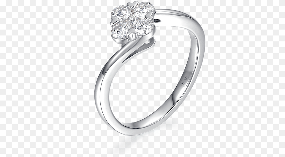 Lucky Four Leaf Clover Heart Prong Vintage Promise Pre Engagement Ring, Accessories, Jewelry, Platinum, Silver Free Png Download