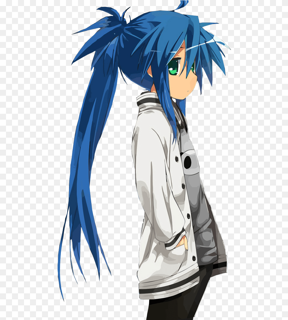 Lucky Star Konata Blue Haired Anime Girl With Green Eyes, Publication, Book, Comics, Adult Png Image