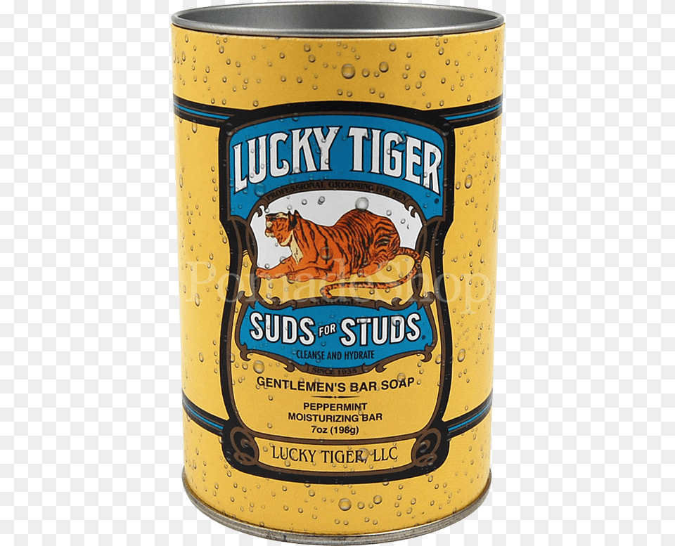 Lucky Tiger Suds For Studs Soap, Tin, Animal, Mammal, Wildlife Png Image