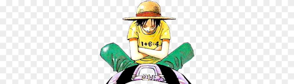 Luffy Sitting, Clothing, Hat, Book, Comics Png Image