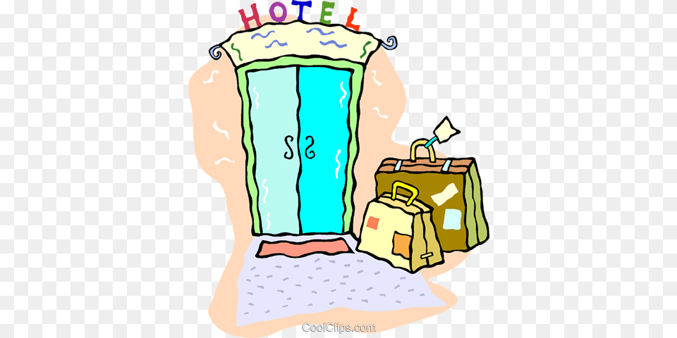 Luggage Sitting Outside Of A Hotel Royalty Vector Clip Art, Door, Baby, Person, Outdoors Free Transparent Png