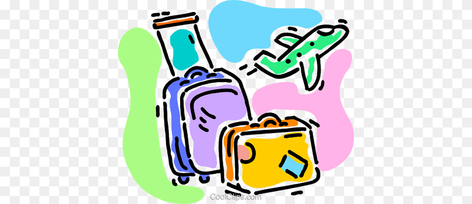 Luggage With An Airplane Taking Off Royalty Vector Clip Art, Baggage, Ammunition, Grenade, Suitcase Png Image