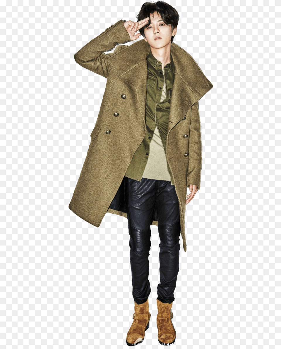 Luhan Hampm Balmain Khaki Coat, Clothing, Overcoat, Jacket, Fashion Free Png Download