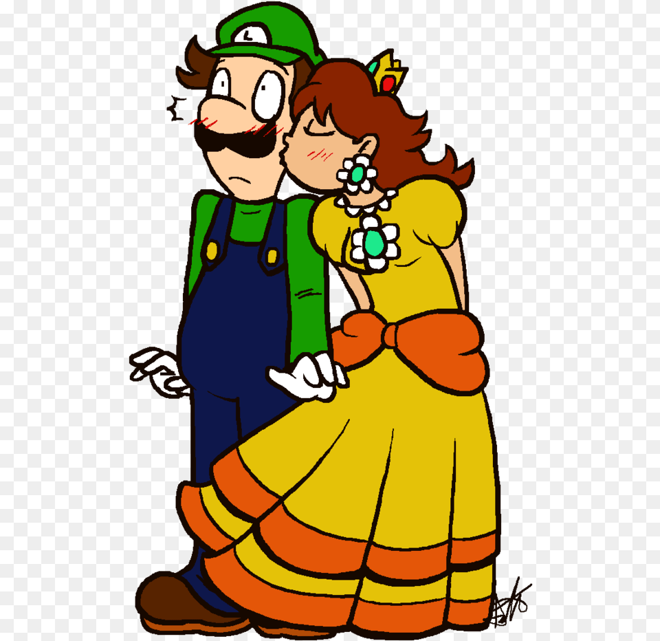 Luigi Gets A Kiss By Hamsamwich Cartoon, Person, Face, Head Free Png