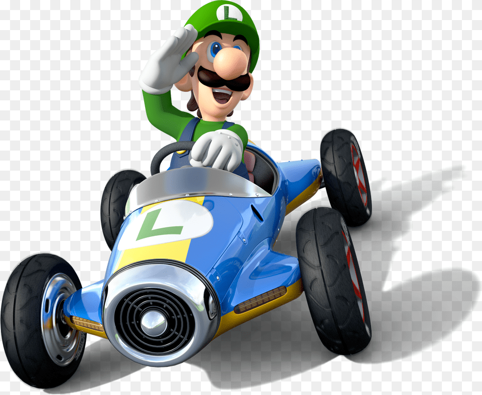 Luigi In Mario Kart 8 Official Game Art Mario Kart 8 Deluxe Luigi, Transportation, Vehicle, Machine, Wheel Png Image