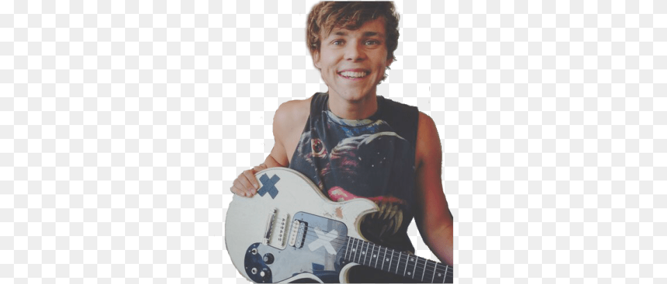 Luke Hemmings Signature Download Ashton Irwin Necklace W Guitar Charm 5sos 5 Seconds, Musical Instrument, Person, Boy, Male Free Transparent Png